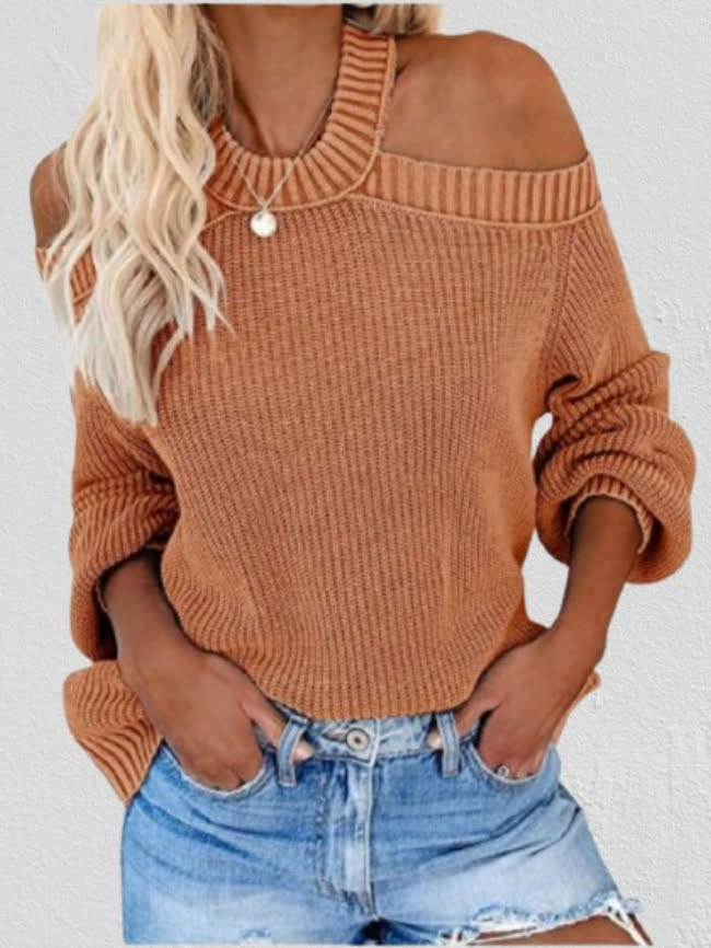 Off shoulder Cut Out Back Solid Knitted Sweater 14