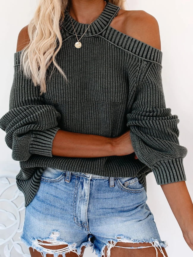 Off shoulder Solid Knitted Sweater 14