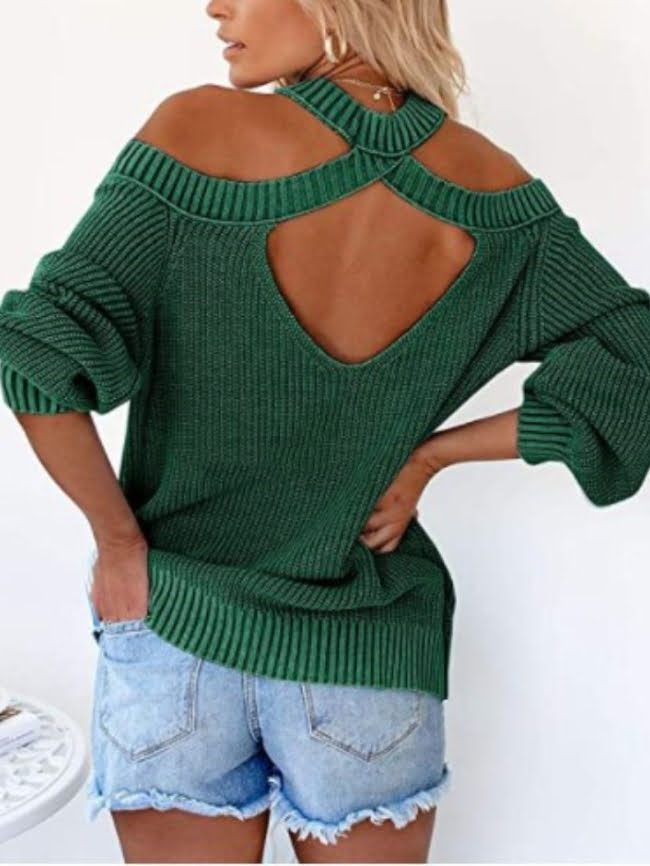 Off shoulder Solid Knitted Sweater 7