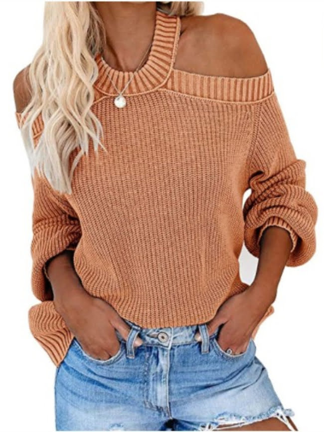 Off shoulder Solid Knitted Sweater 9