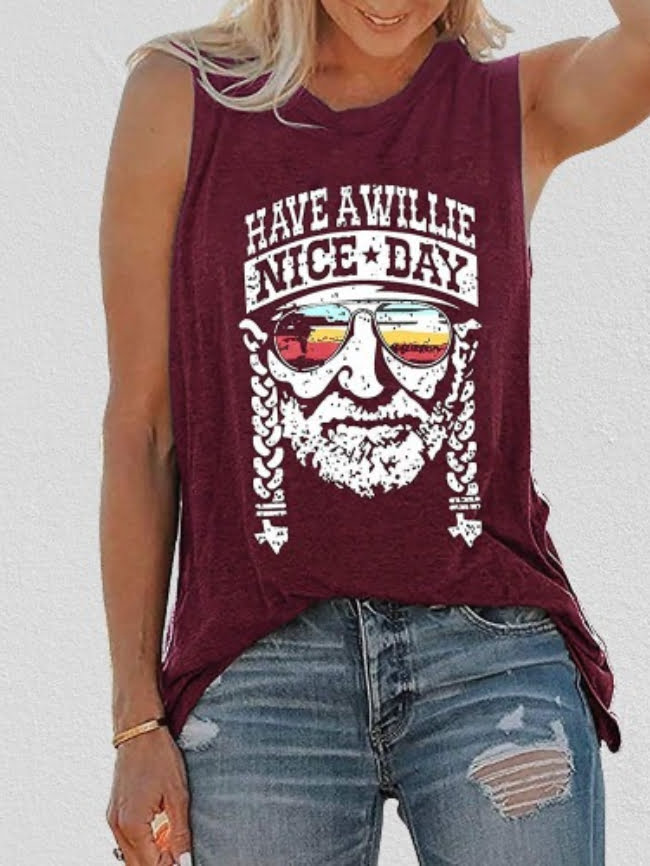 Pattern Printed And Letter Round Neck Tank Top 1
