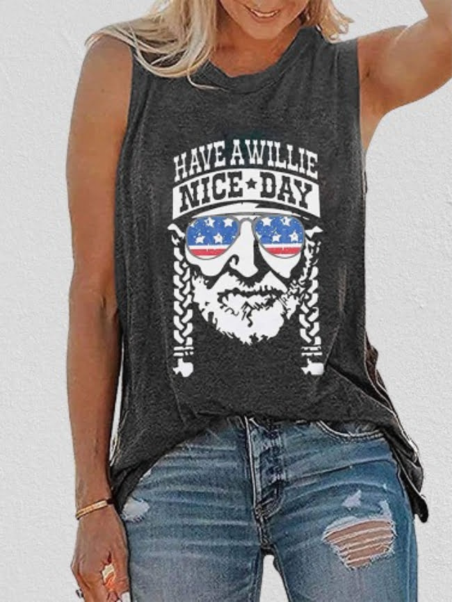 Pattern Printed And Letter Round Neck Tank Top 3