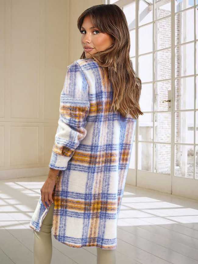 Plaid Houndstooth Print Double Breasted Coat
