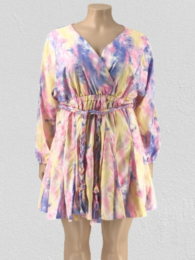 Plus Printed Woven Belted V Neck Dress 6