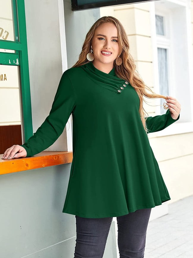 Plus Solid Color Button Panel Long Sleeve Top 3