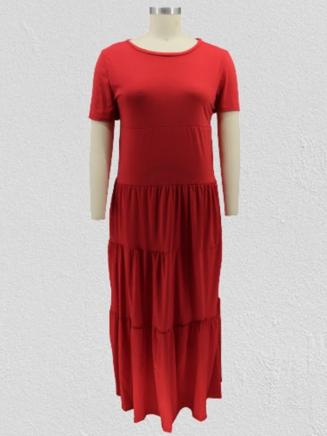 Plus Solid Color Layered Casual Dress. 3