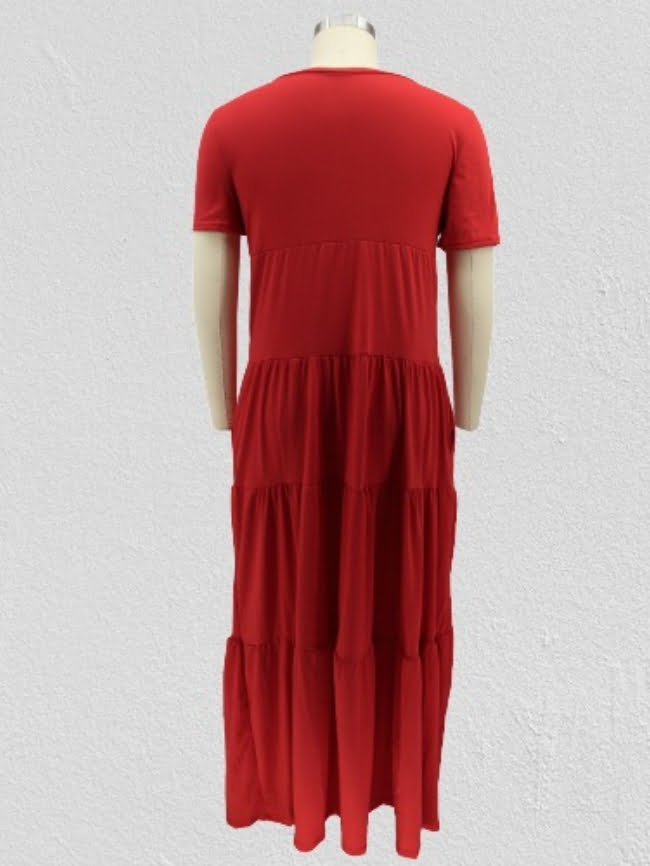 Plus Solid Color Layered Casual Dress. 4