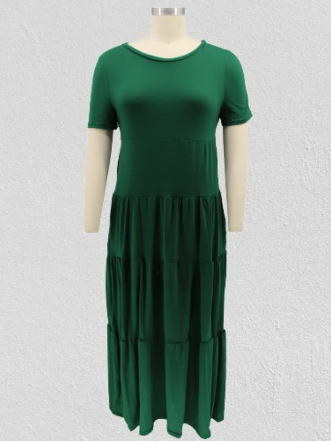 Plus Solid Color Layered Casual Dress. 5