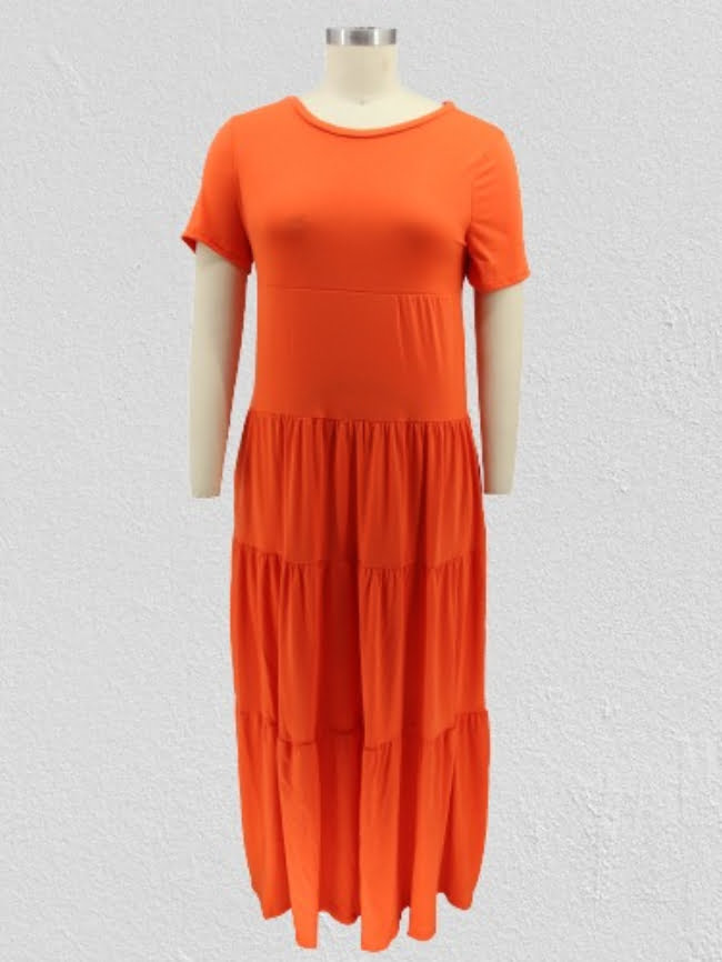 Plus Solid Color Layered Casual Dress. 9