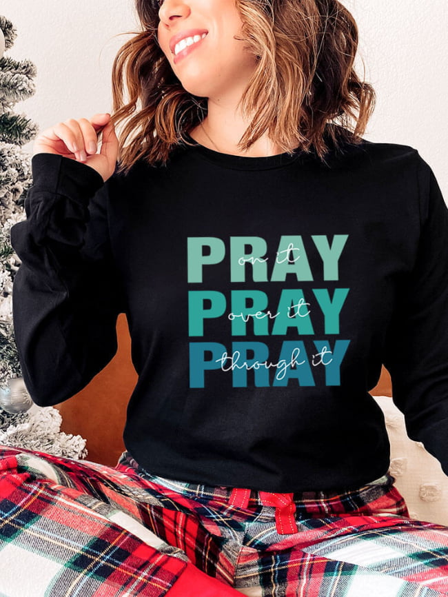 Pray print long sleeve T-shirt