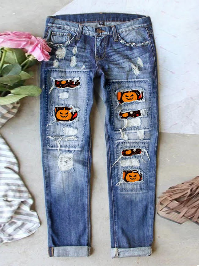 Pumpkin patch print chic casual jeans