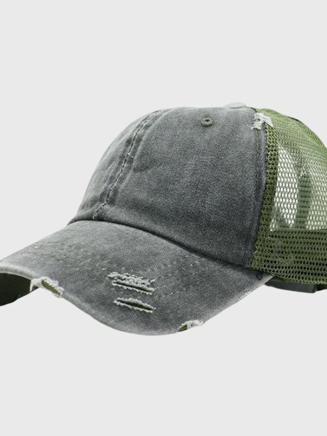 Ripped Washed Cotton Mesh Hat 0