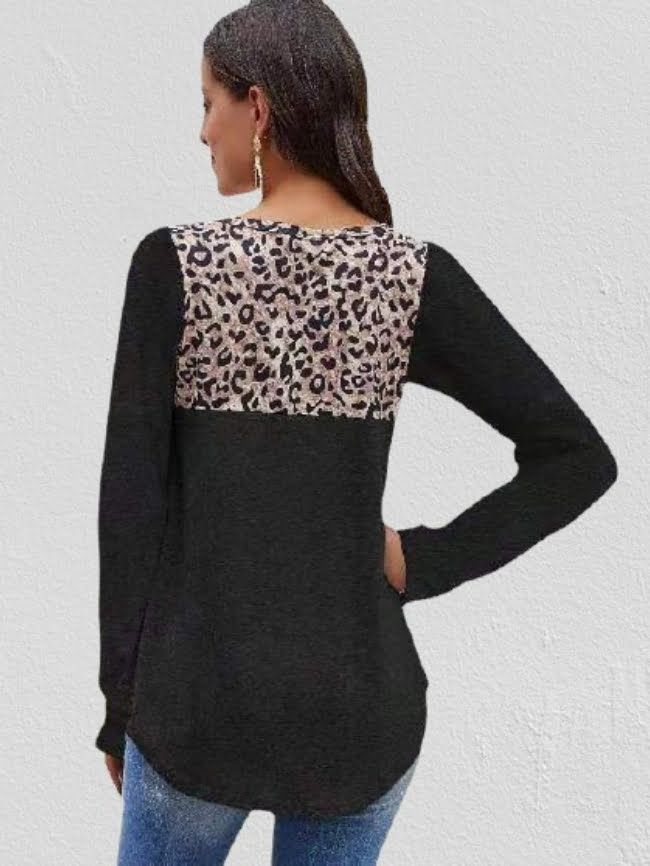 Wholesale Round neck Leopard Print Stitching Blouse