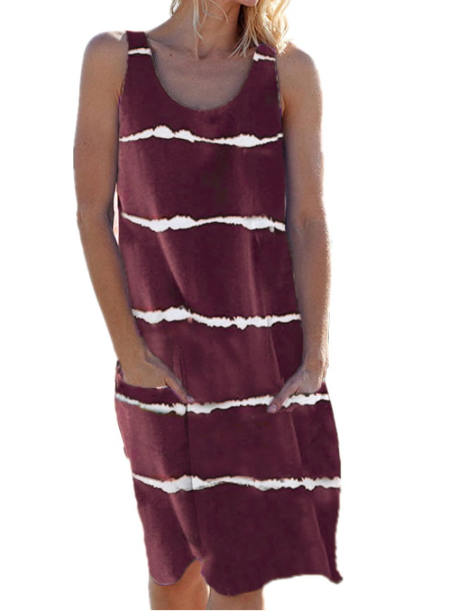 Round neck stripe print pocket vest dress 2