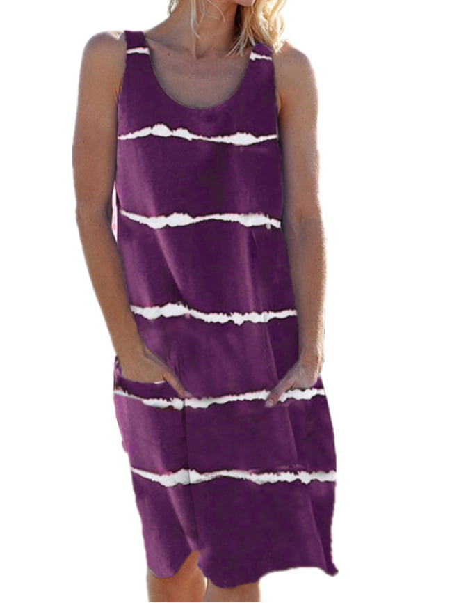 Round neck stripe print pocket vest dress 3