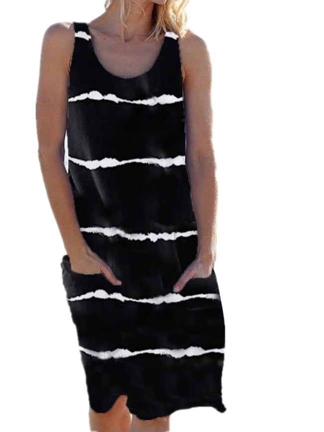 Round neck stripe print pocket vest dress 5