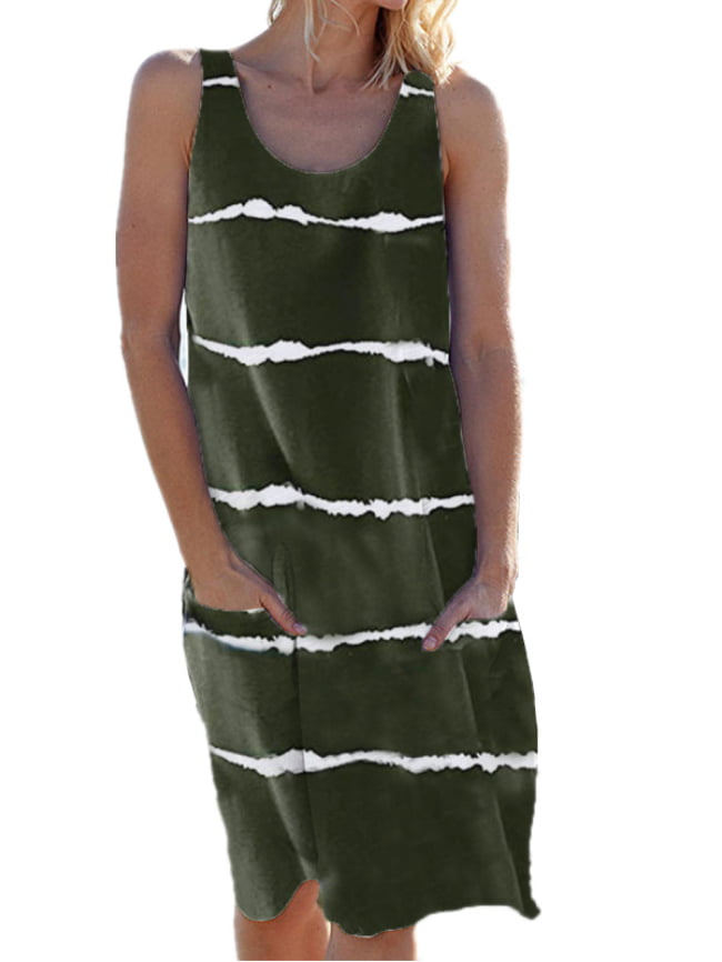 Round neck stripe print pocket vest dress 6