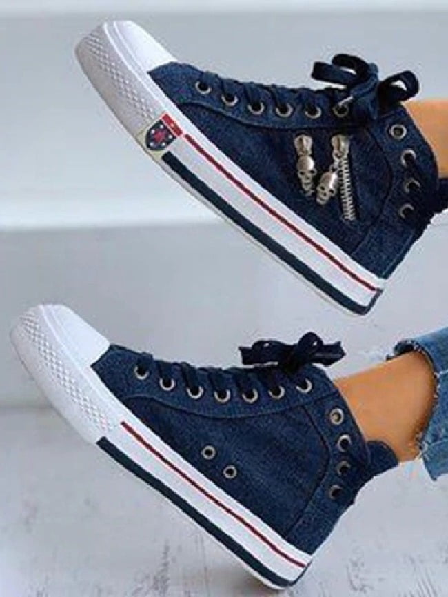 Round toe lace up high top canvas shoes