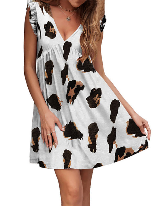 Ruffled V neck leopard print dress 1