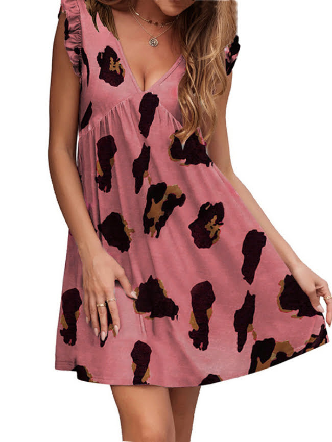 Ruffled V neck leopard print dress 4