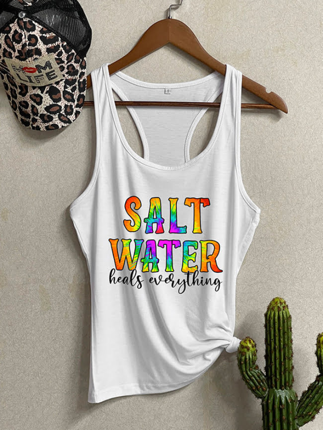 SALT WATER Letter Print Tank Top 1