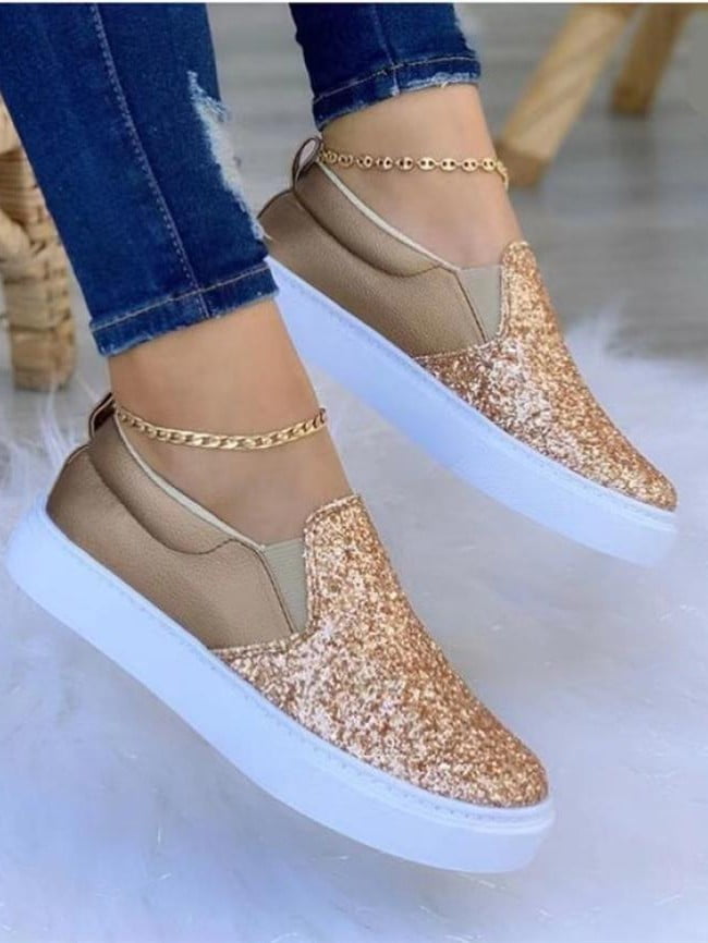 Sequined casual panel flats 1