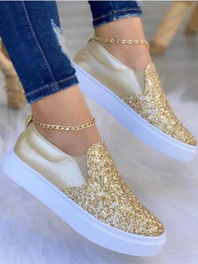 Sequined casual panel flats 2