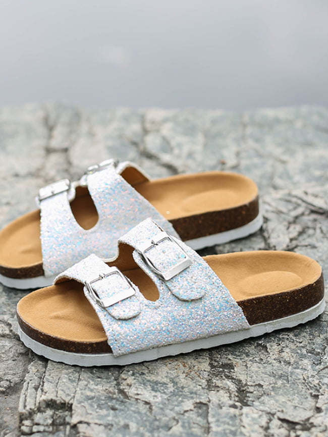 Sequins double buckle beach slippers 2