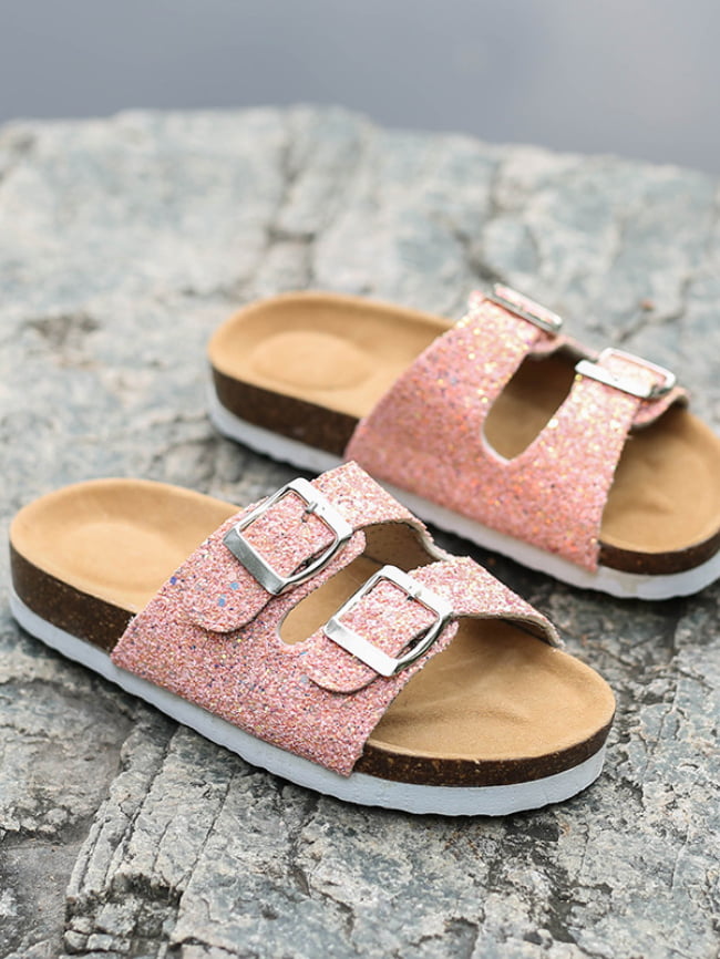 Sequins double buckle beach slippers 5
