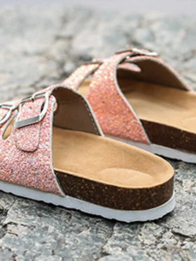 Sequins double buckle beach slippers 6