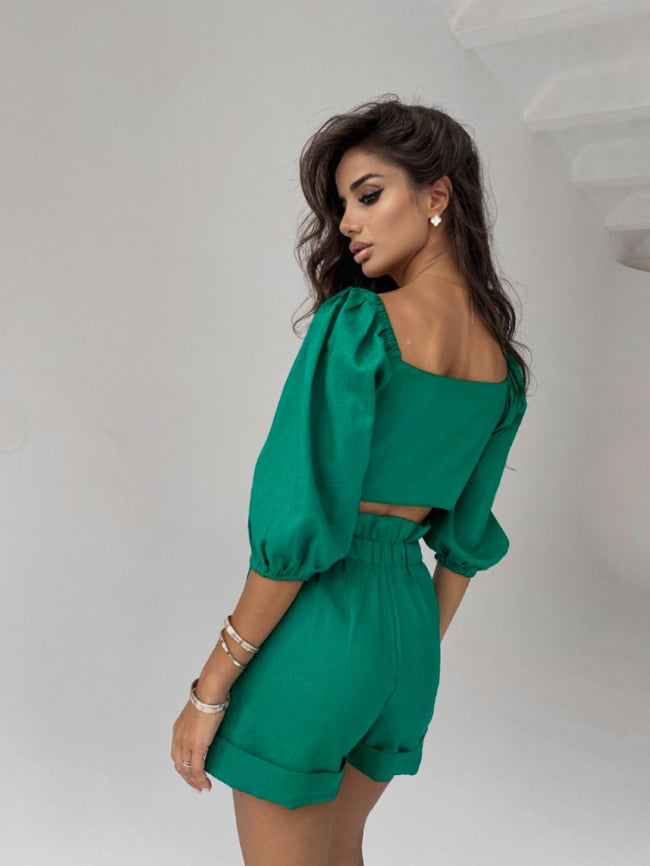 Sexy lace-up puff sleeve two-piece set