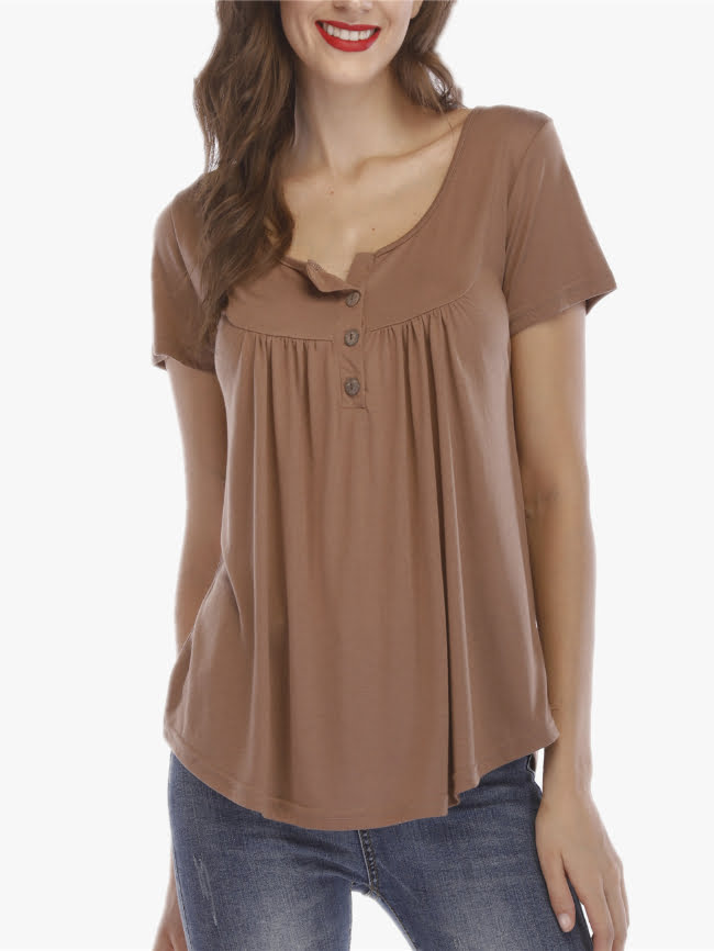 Shirred button short sleeved top 15