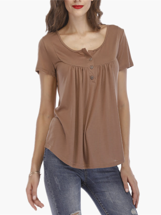 Shirred button short sleeved top 16