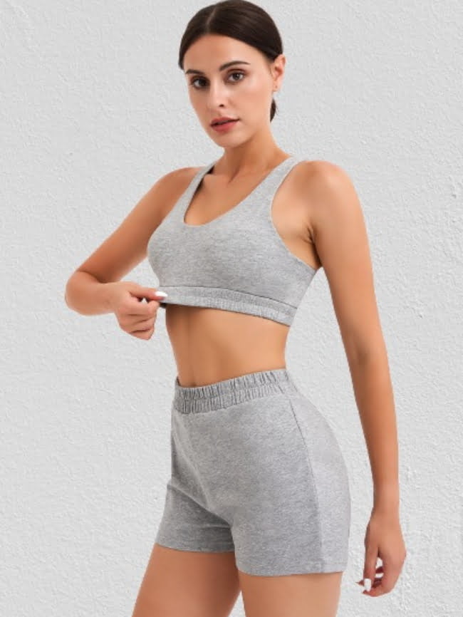 Solid Bra and Bodycon Shorts Sports Set 5