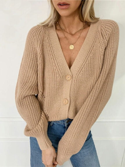 Solid Button Front Knit Cardigan