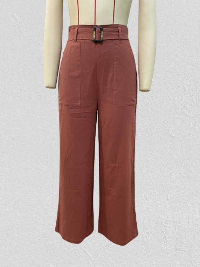 Solid Color Belt Pocket Casual Pants 5
