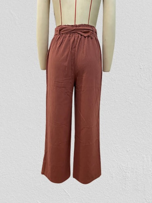 Solid Color Belt Pocket Casual Pants 6
