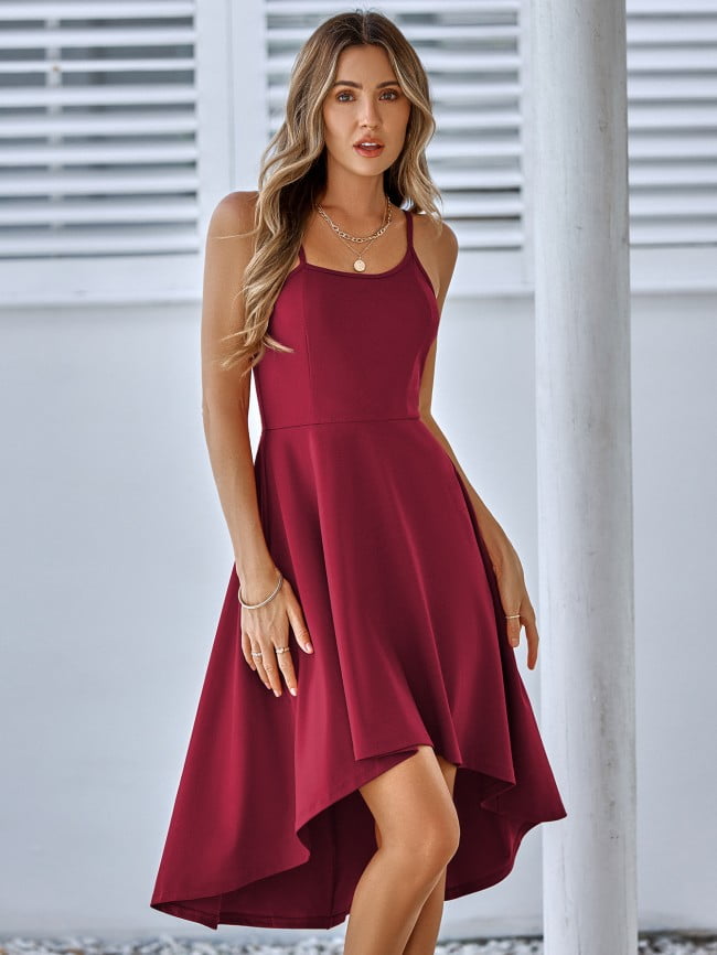 Solid Color Casual Ruffle Slip Dress 0