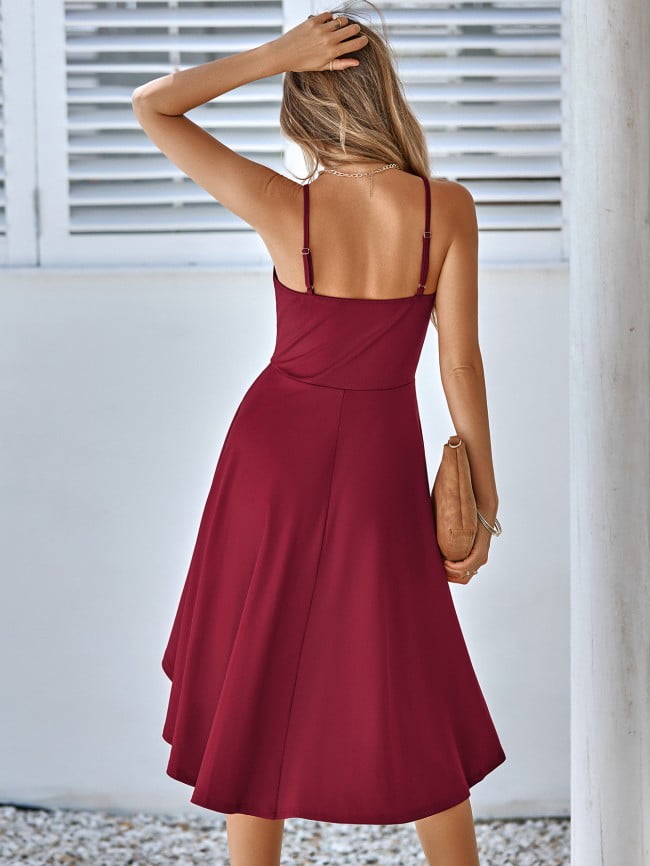Solid Color Casual Ruffle Slip Dress
