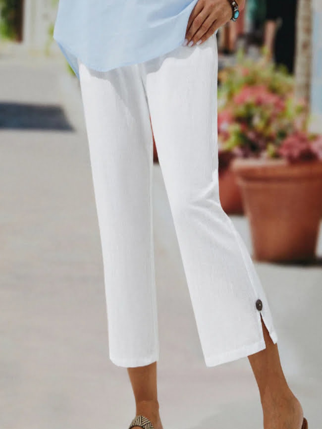 Solid Color Elastic Waist Cropped Pants