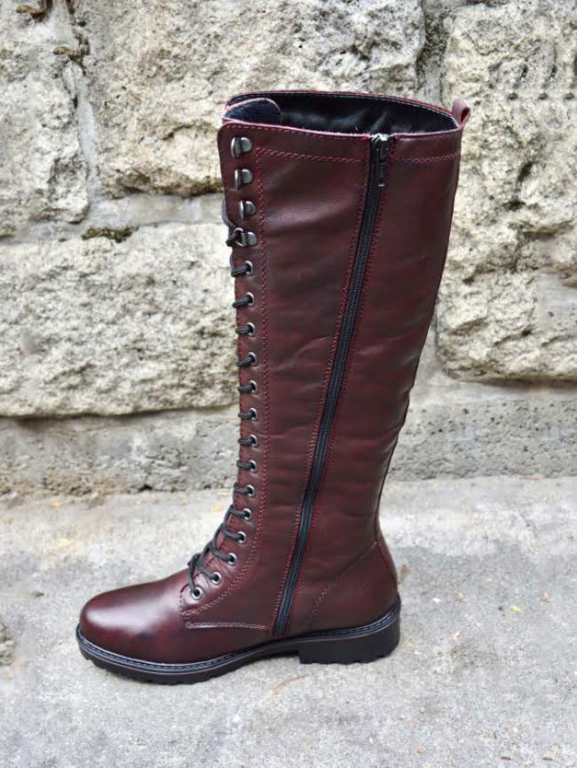 Solid Color Lace Up Zip Up Leather Boots 3