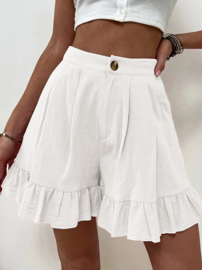 Solid Color Ruffled Casual Shorts 1