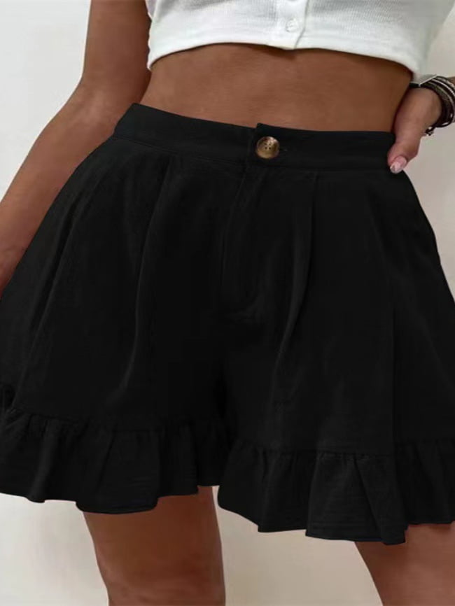 Solid Color Ruffled Casual Shorts 2
