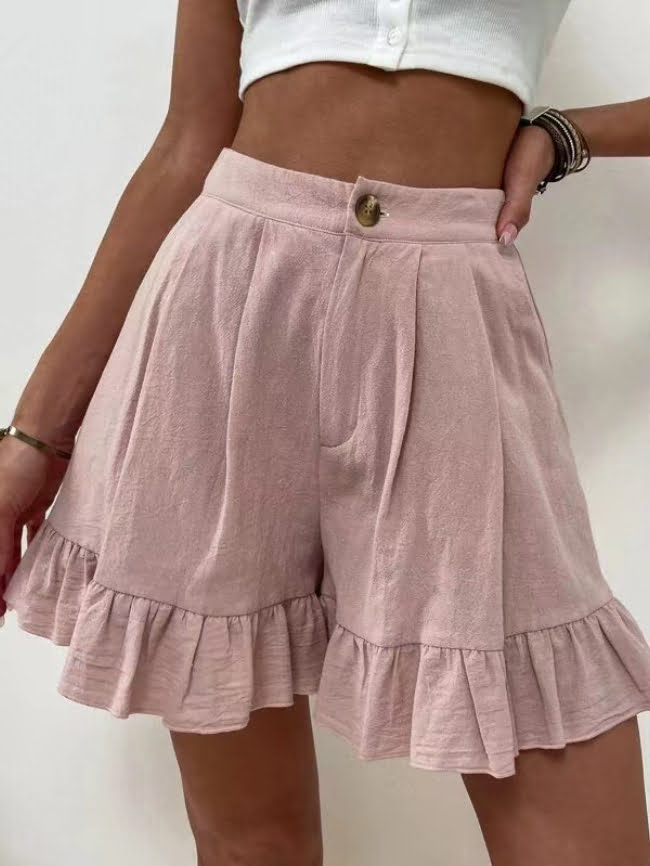 Solid Color Ruffled Casual Shorts 3