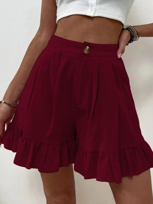 Solid Color Ruffled Casual Shorts 4