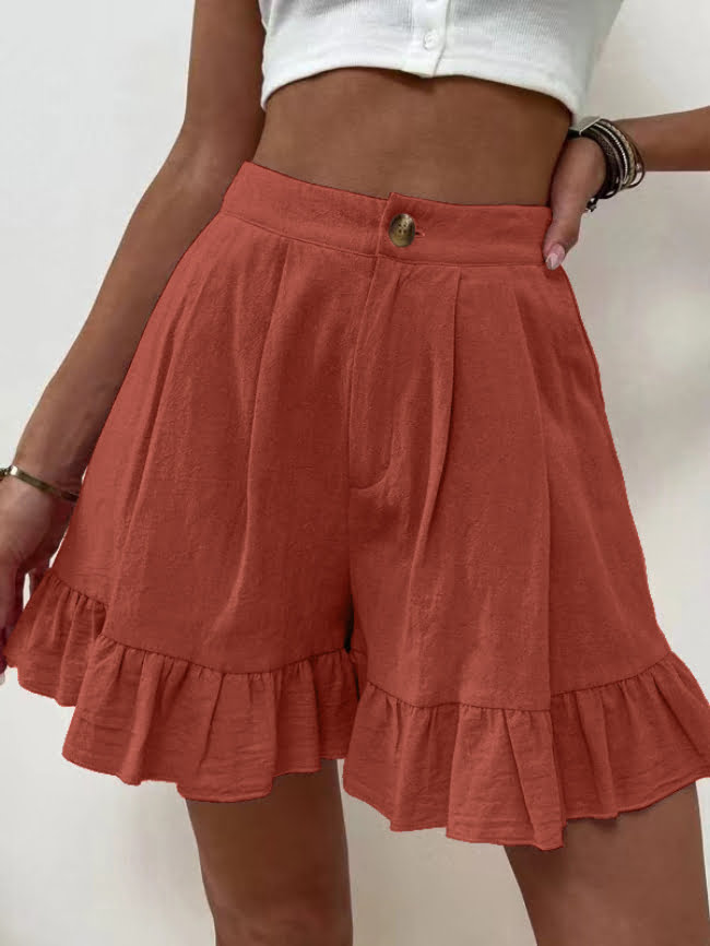 Solid Color Ruffled Casual Shorts 6