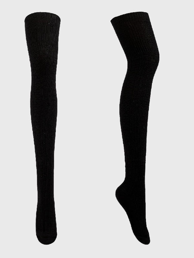 Solid Color Striped Knit Over the Knee Socks 0 1