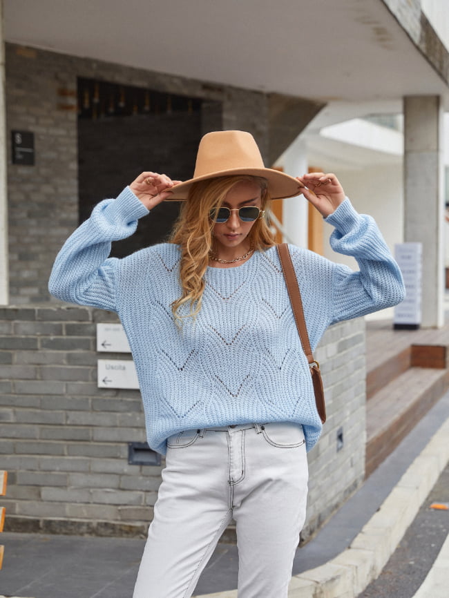 Solid Hollow Drop Shoulder Knitted Sweater 20
