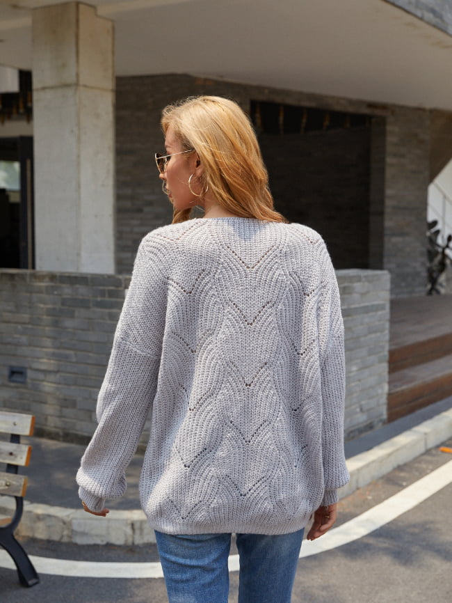 Solid Hollow Drop Shoulder Knitted Sweater 9