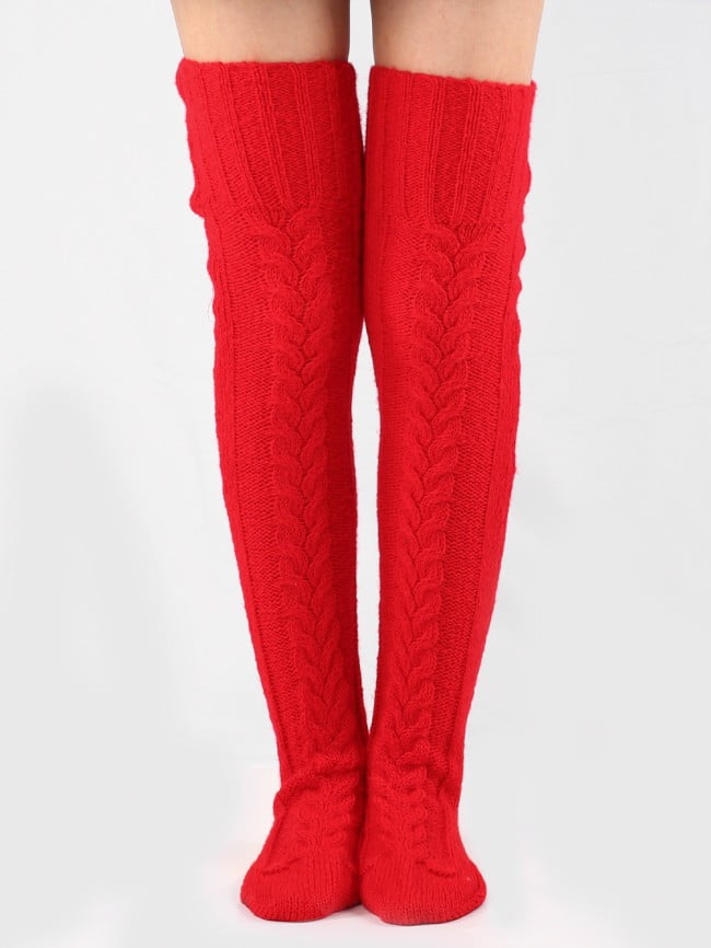 Solid Knit Over the Knee Socks 1